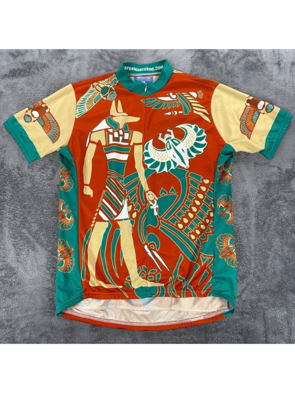 Vintage Performance Cycling Jersey Mens L Egyptian Pharaoh Hieroglyphics Egypt